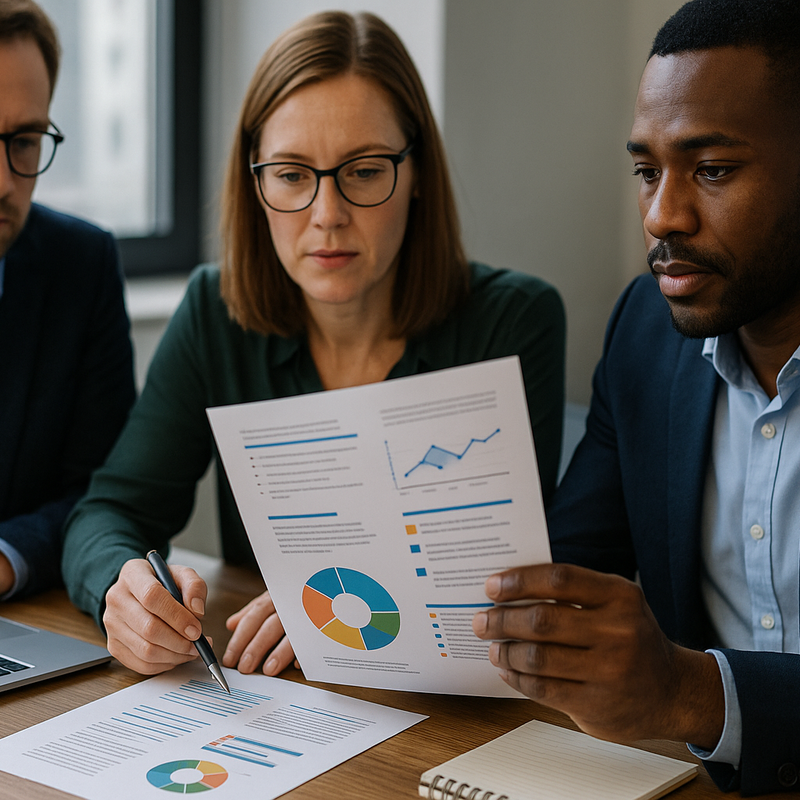 Een groep mensen die aan een tafel zitten en een laptop bekijken