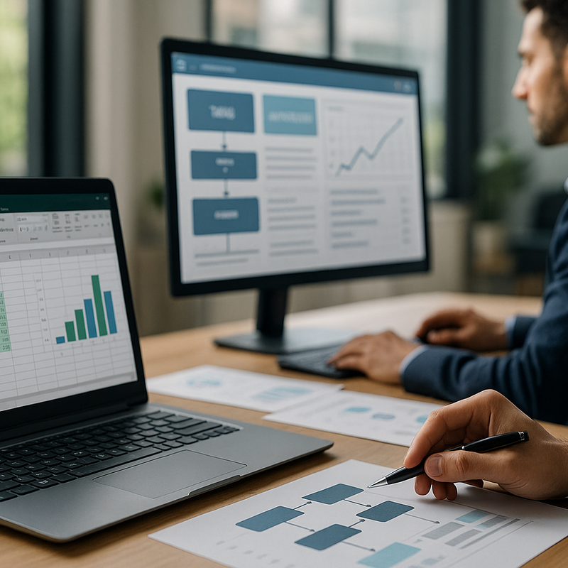 een persoon die aan een tafel zit met behulp van een laptop