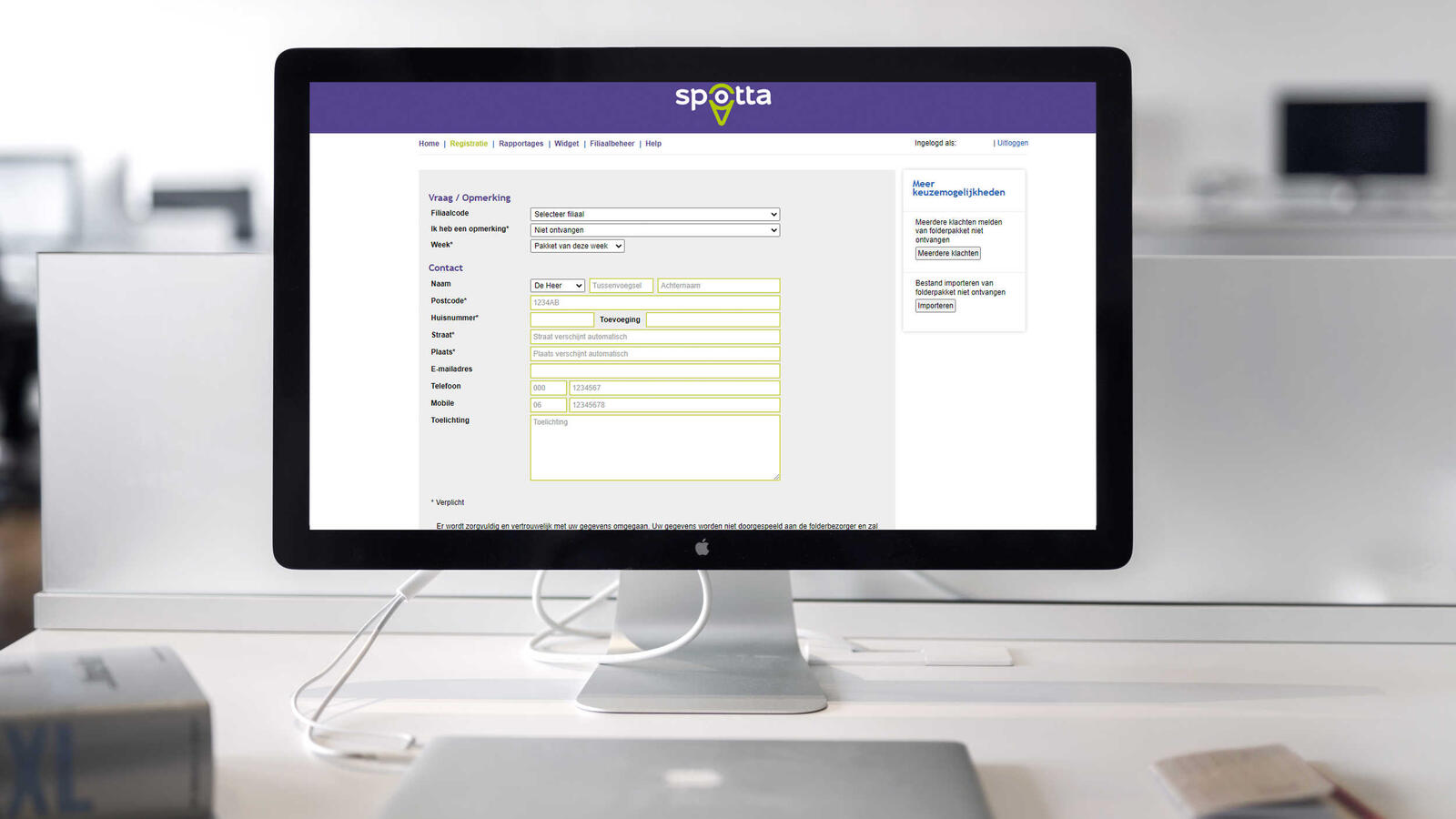 een monitor met een Spotta applicatie