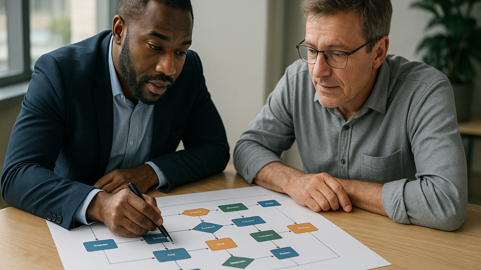 Twee mannen zittend aan een tafel